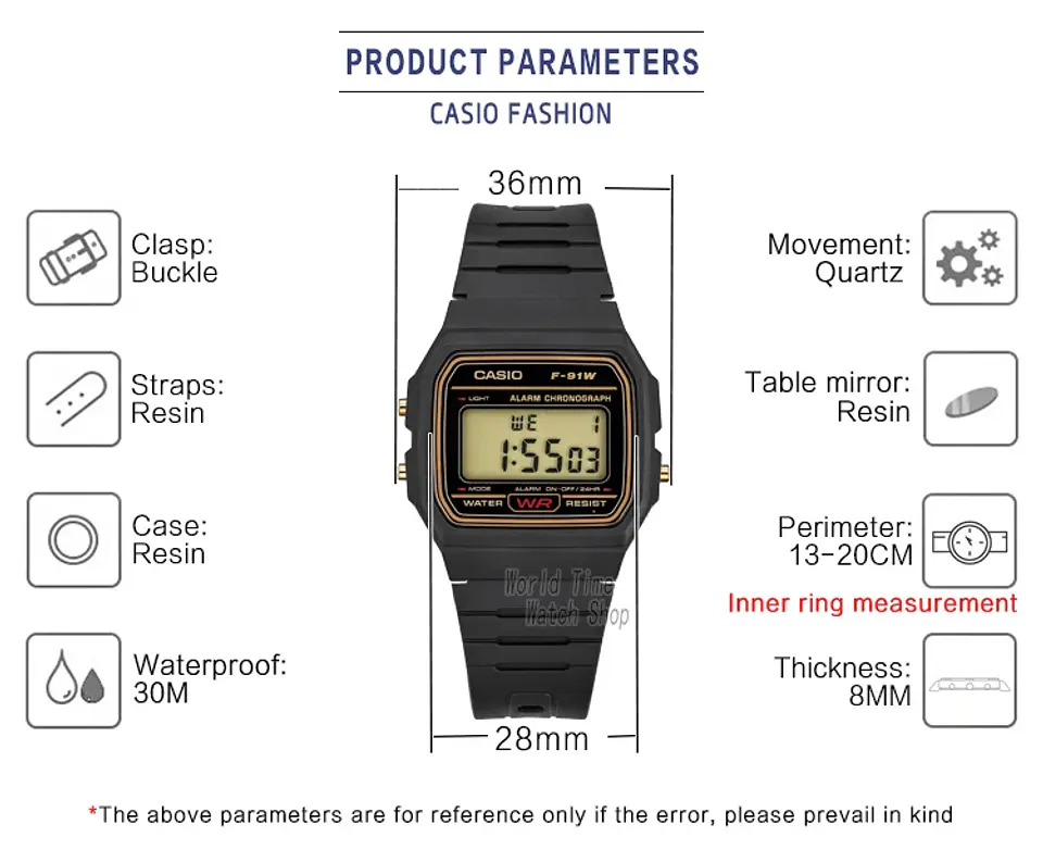 Casio  F-91WG-9 Reloj cuadrado pequeño y versátil Diseño retro cómodo. 9