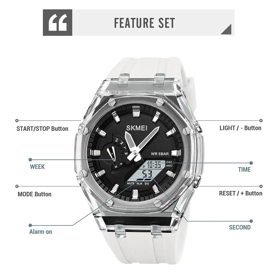 Reloj SKMEI 2100 resistente al agua para hombre, cronómetro de cuenta atrás, luz Led, reloj de pulsera con movimiento electrónico, reloj despertador de 5 horas, relojes digitales 5