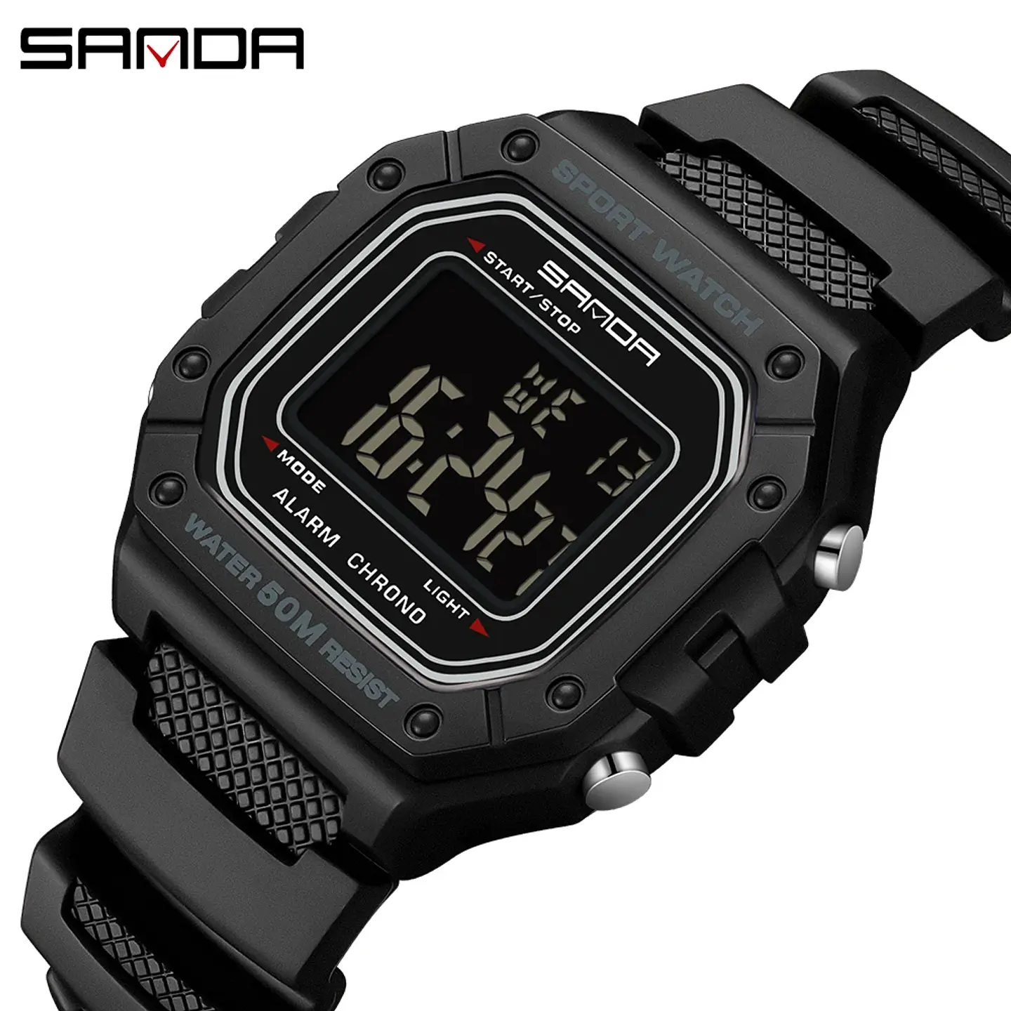 SANDA 2156 reloj de moda para hombre, relojes deportivos militares resistentes al agua, relojes de pulsera digitales Led con esfera grande del ejército, cronómetros para hombre 9