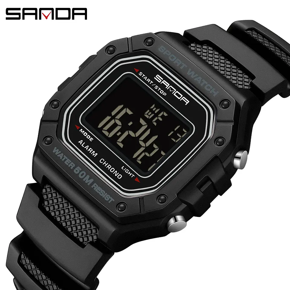 SANDA 2156 reloj de moda para hombre, relojes deportivos militares resistentes al agua, relojes de pulsera digitales Led con esfera grande del ejército, cronómetros para hombre 9