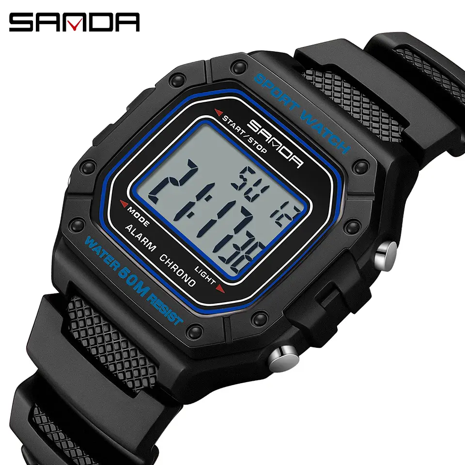 SANDA 2156 reloj de moda para hombre, relojes deportivos militares resistentes al agua, relojes de pulsera digitales Led con esfera grande del ejército, cronómetros para hombre 10