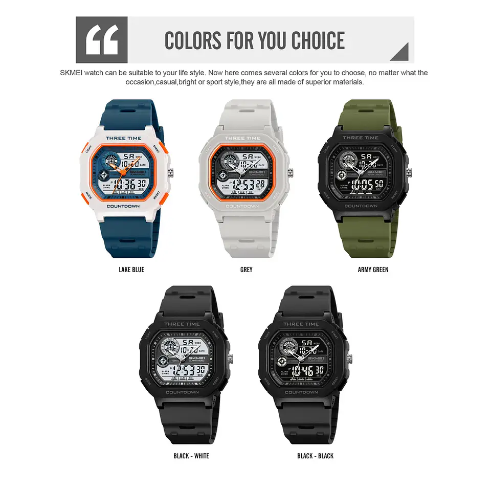 SKMEI 2641 Nuevo Reloj Digital Deportivo de Doble Pantalla para Hombre, Reloj Militar Electrónico Multifuncional a Prueba de Agua. 6