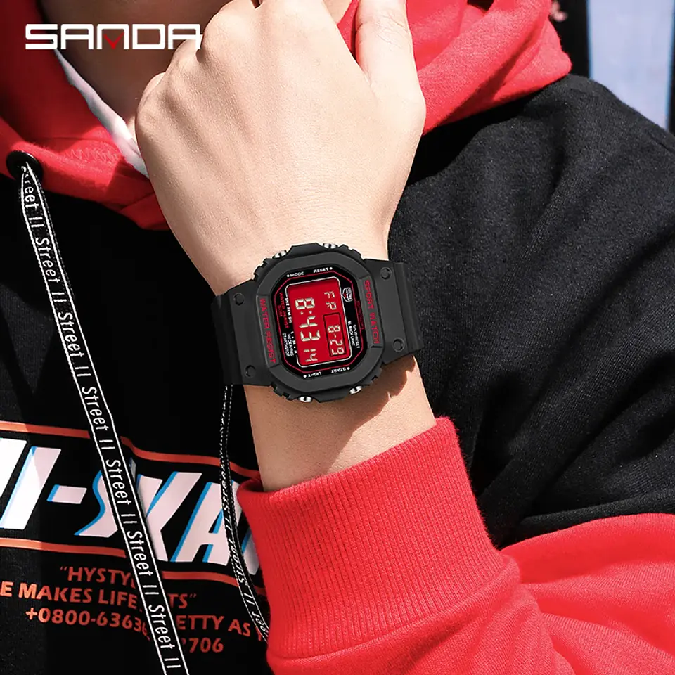 Reloj Digital SANDA de la mejor marca a la moda estilo G para hombre, relojes deportivos impermeables. 6