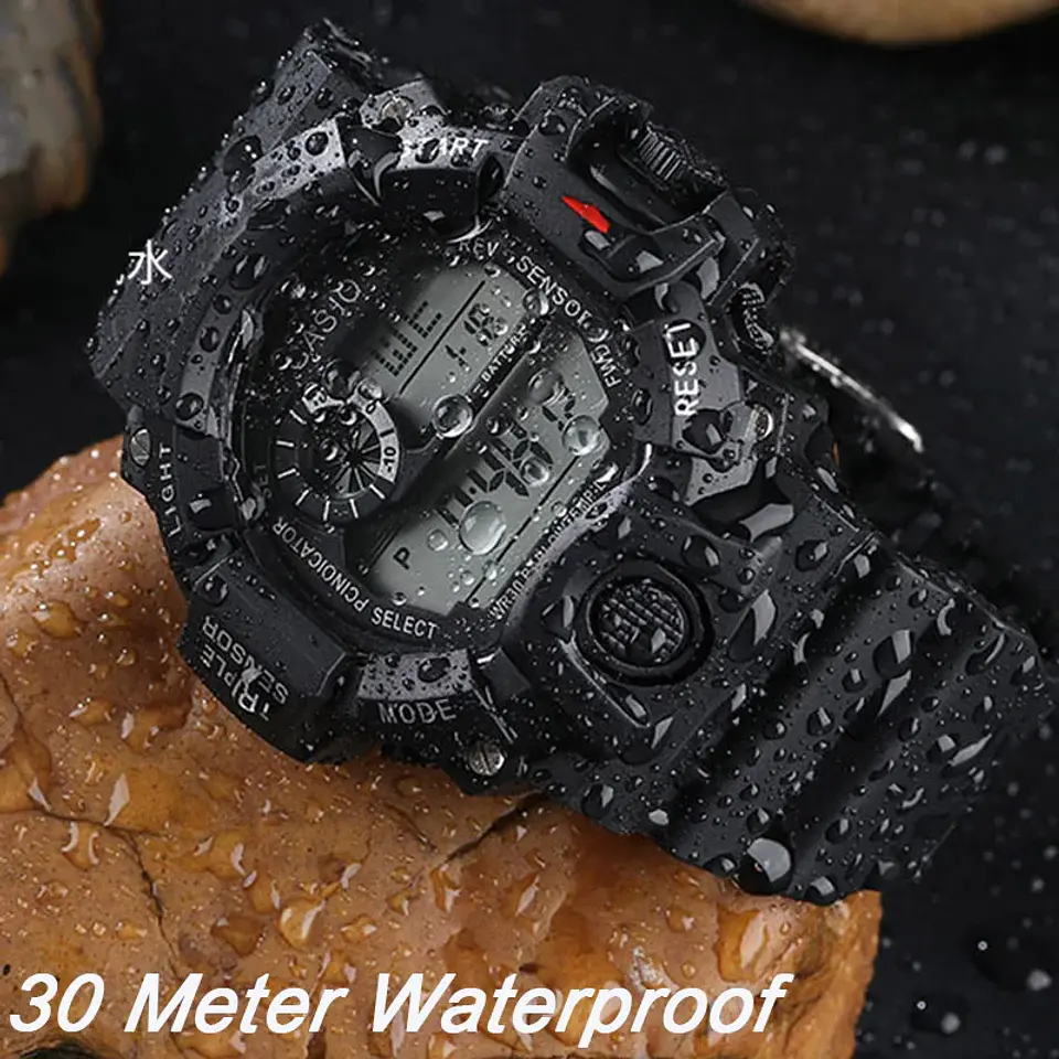 Reloj de pulsera electrónico deportivo a la moda para hombre, Esfera Grande, multifuncional, resistente al agua, alarma luminosa, reloj militar para niños y hombres 4