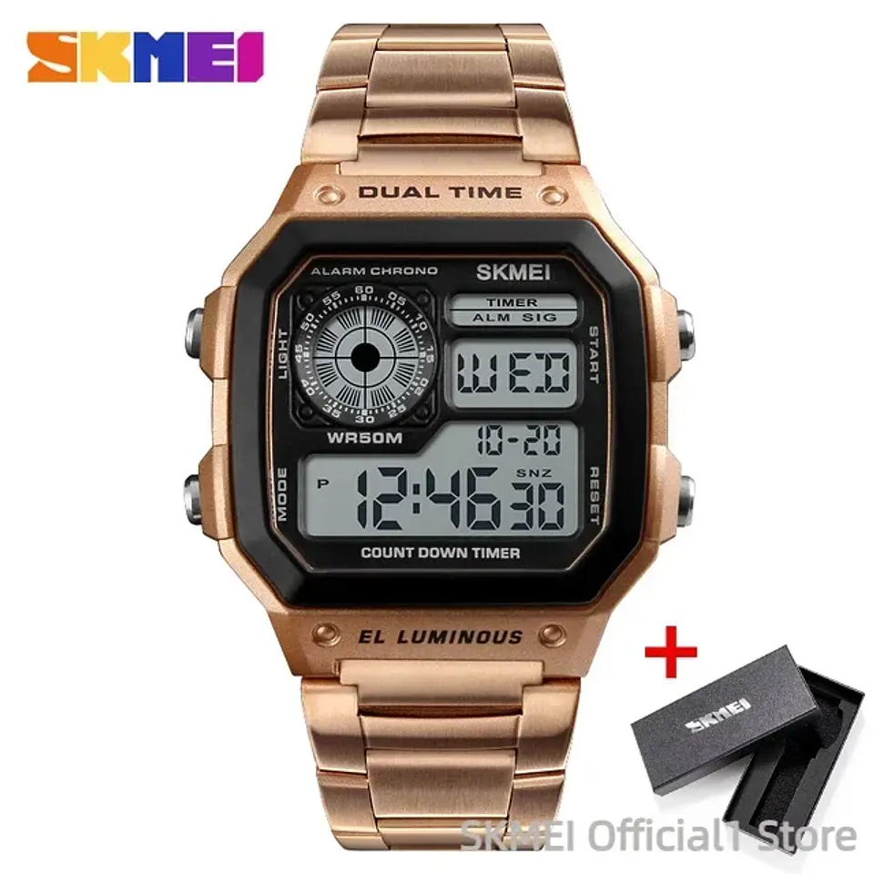 Reloj Digital SKMEI 1335 para Hombre, relojes de pulsera electrónicos cronógrafo impermeables deportivos Retro para Hombre, Reloj de acero inoxidable para Hombre 7