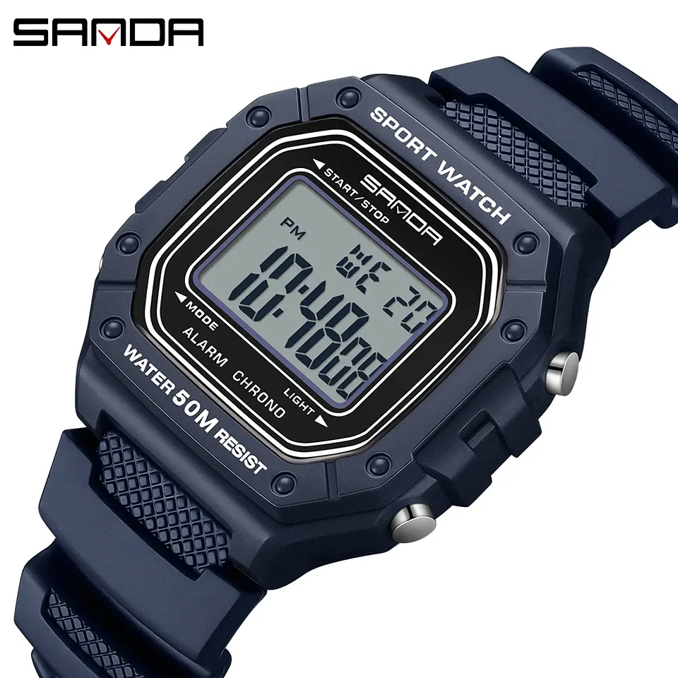 SANDA 2156 reloj de moda para hombre, relojes deportivos militares resistentes al agua, relojes de pulsera digitales Led con esfera grande del ejército, cronómetros para hombre 11