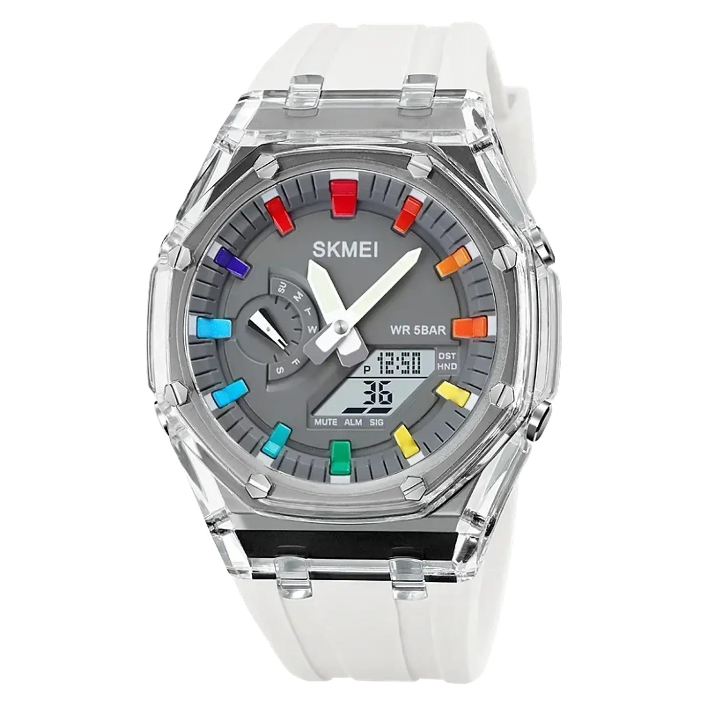 Reloj SKMEI 2100 resistente al agua para hombre, cronómetro de cuenta atrás, luz Led, reloj de pulsera con movimiento electrónico, reloj despertador de 5 horas, relojes digitales 7