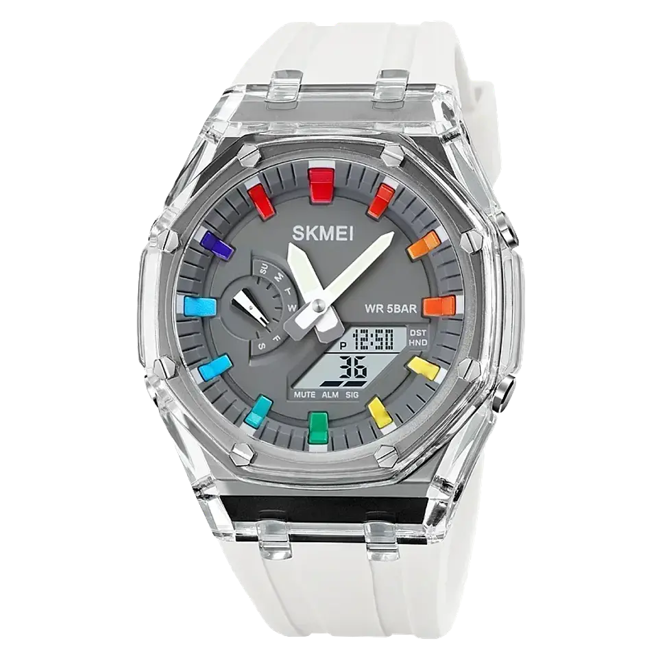 Reloj SKMEI 2100 resistente al agua para hombre, cronómetro de cuenta atrás, luz Led, reloj de pulsera con movimiento electrónico, reloj despertador de 5 horas, relojes digitales 7