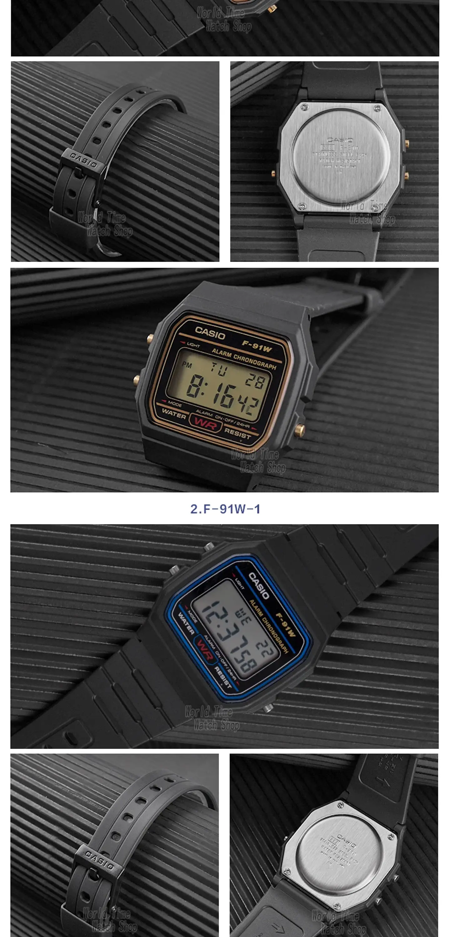 Casio  F-91WG-9 Reloj cuadrado pequeño y versátil Diseño retro cómodo. 12