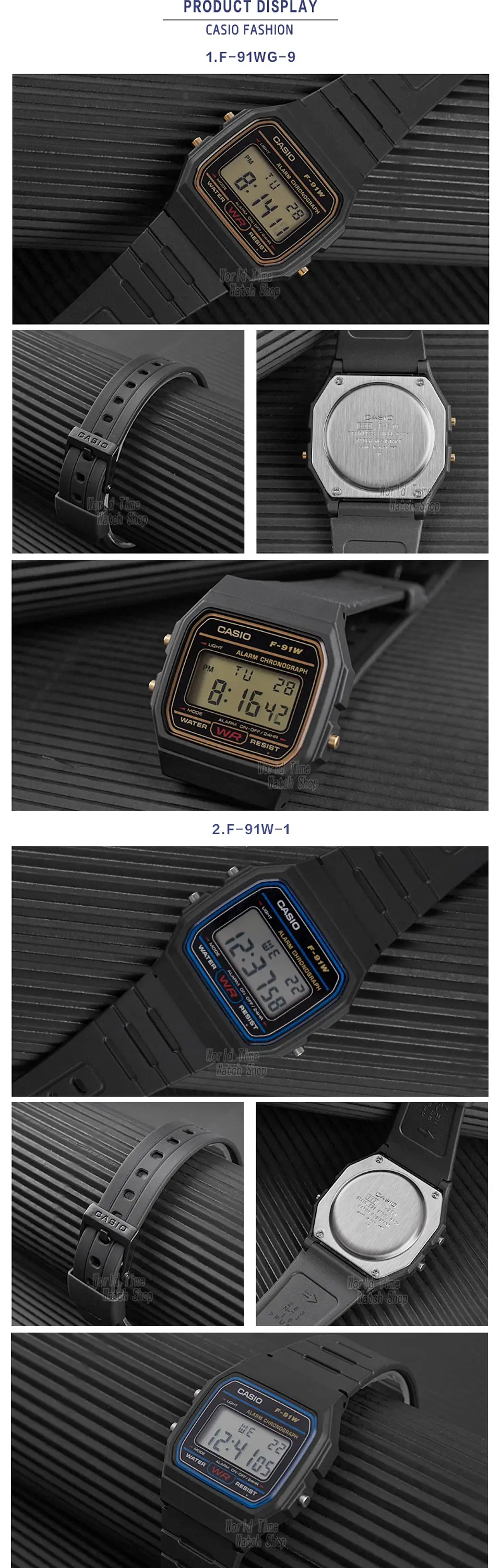 Casio  F-91WG-9 Reloj cuadrado pequeño y versátil Diseño retro cómodo. 12