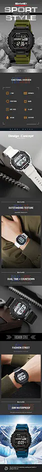 Reloj SKMEI 2523 deportivos con cuenta atrás para Hombre, relojes electrónicos impermeables, Reloj militar cronógrafo. - Miniatura 10