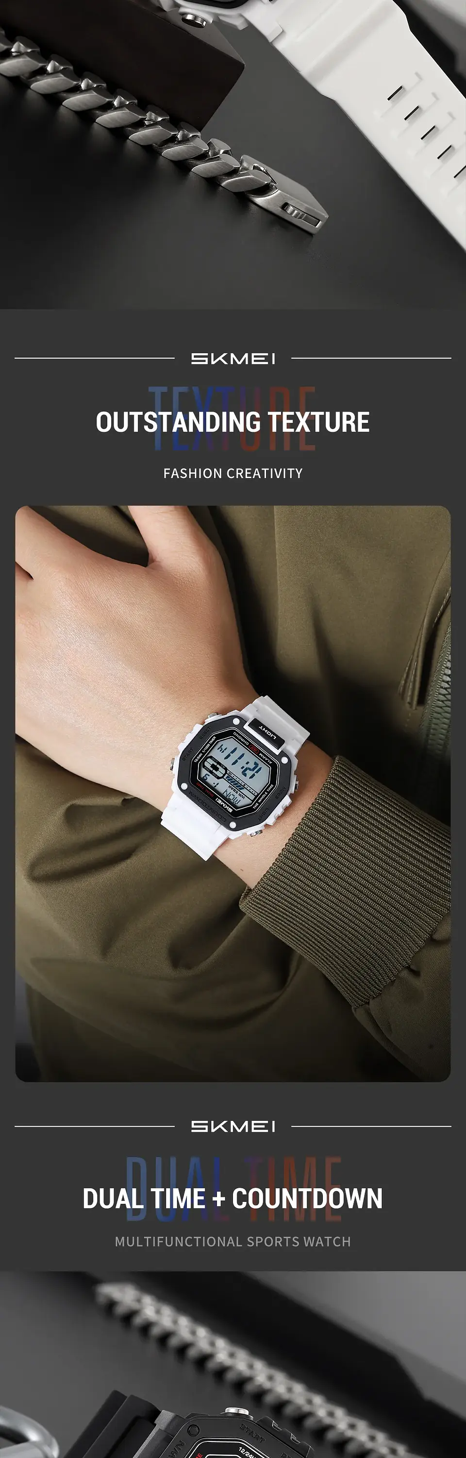 Reloj SKMEI 2523 deportivos con cuenta atrás para Hombre, relojes electrónicos impermeables, Reloj militar cronógrafo. 10