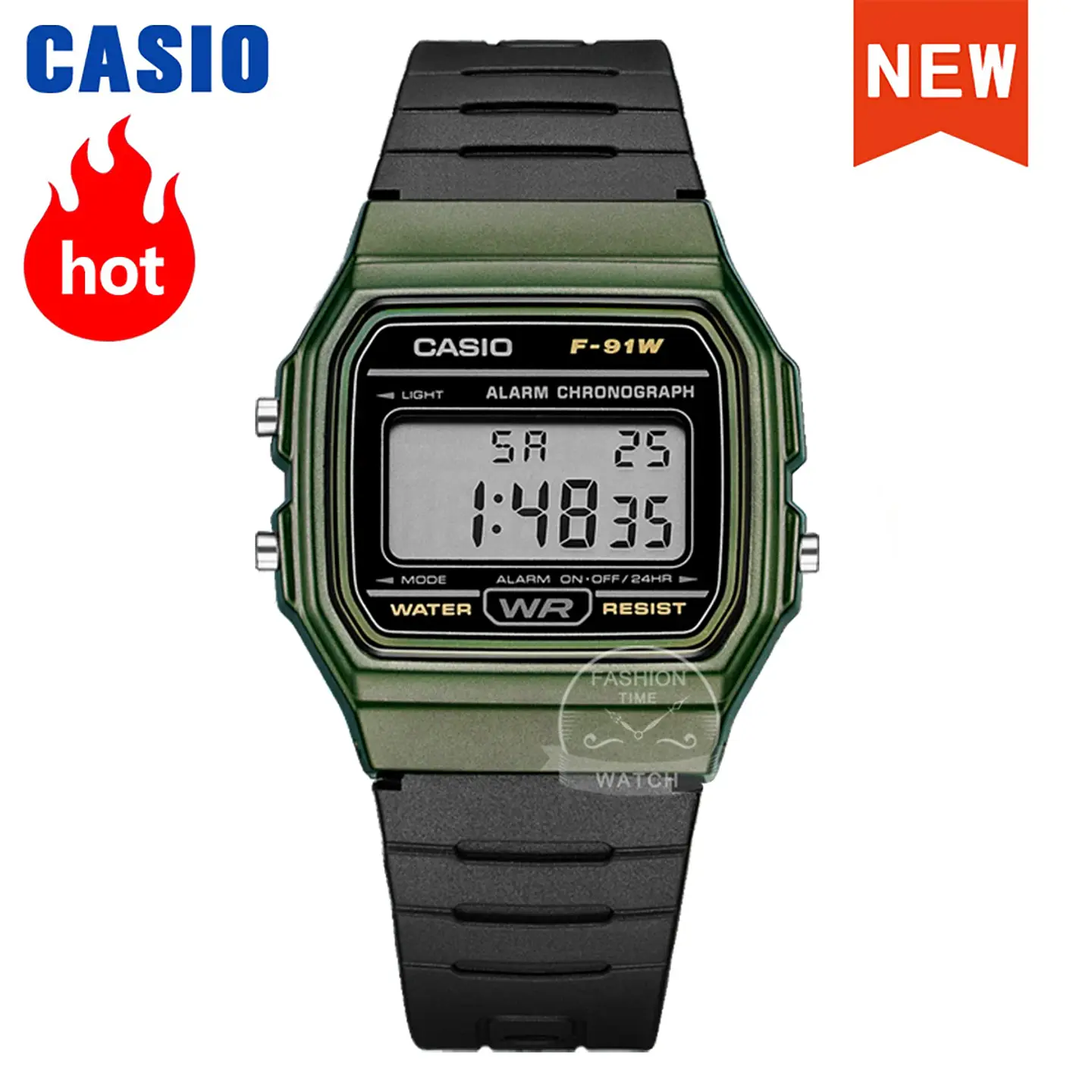 Reloj Casio para hombre, reloj de pulsera digital con correa de resina negra a la moda Retro, modelo F-91WM-3A 1