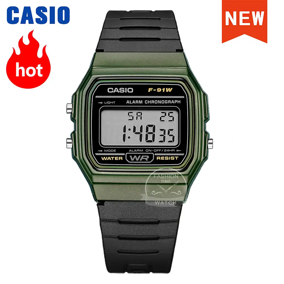 Reloj Casio para hombre, reloj de pulsera digital con correa de resina negra a la moda Retro, modelo F-91WM-3A 1