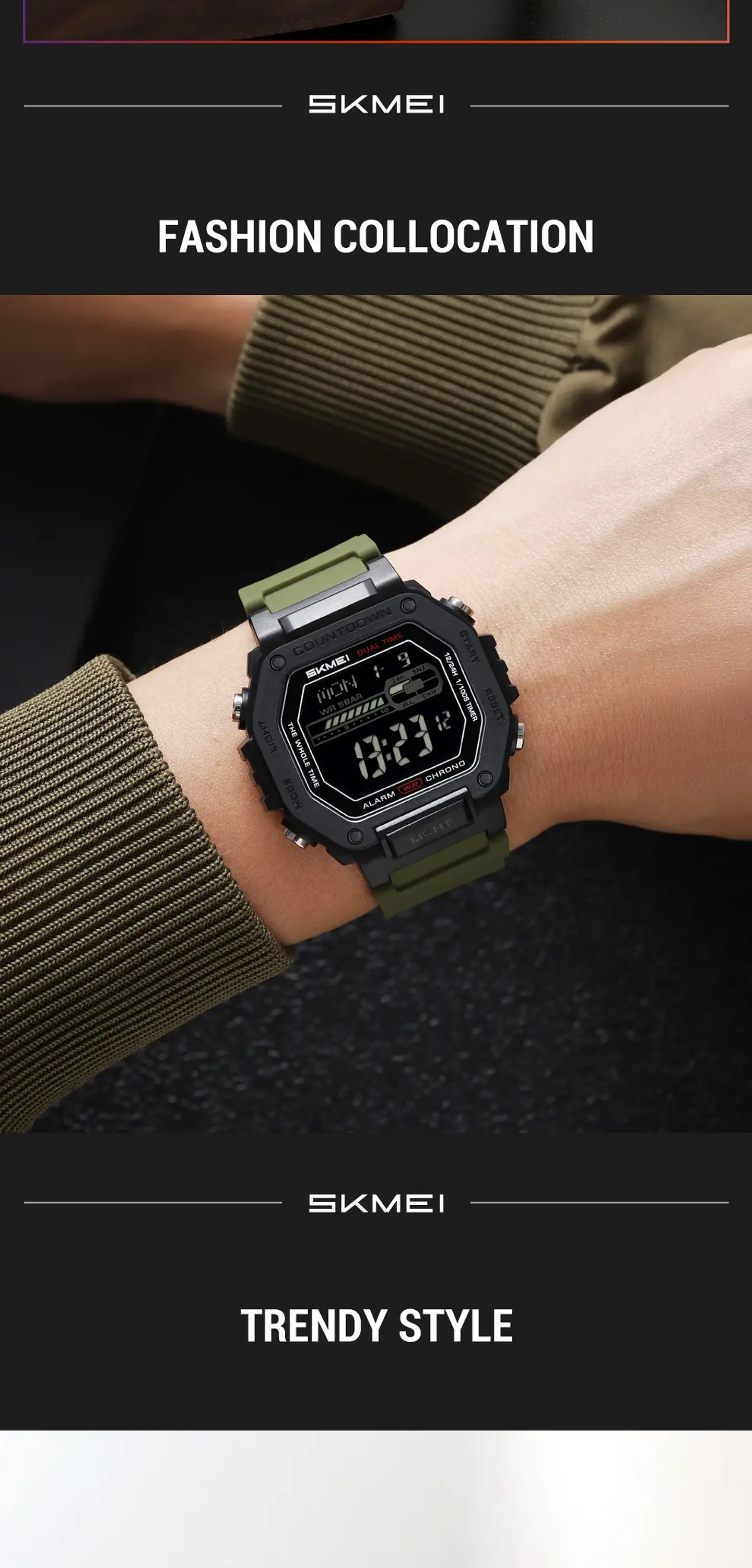 Reloj SKMEI 2523 deportivos con cuenta atrás para Hombre, relojes electrónicos impermeables, Reloj militar cronógrafo. 11