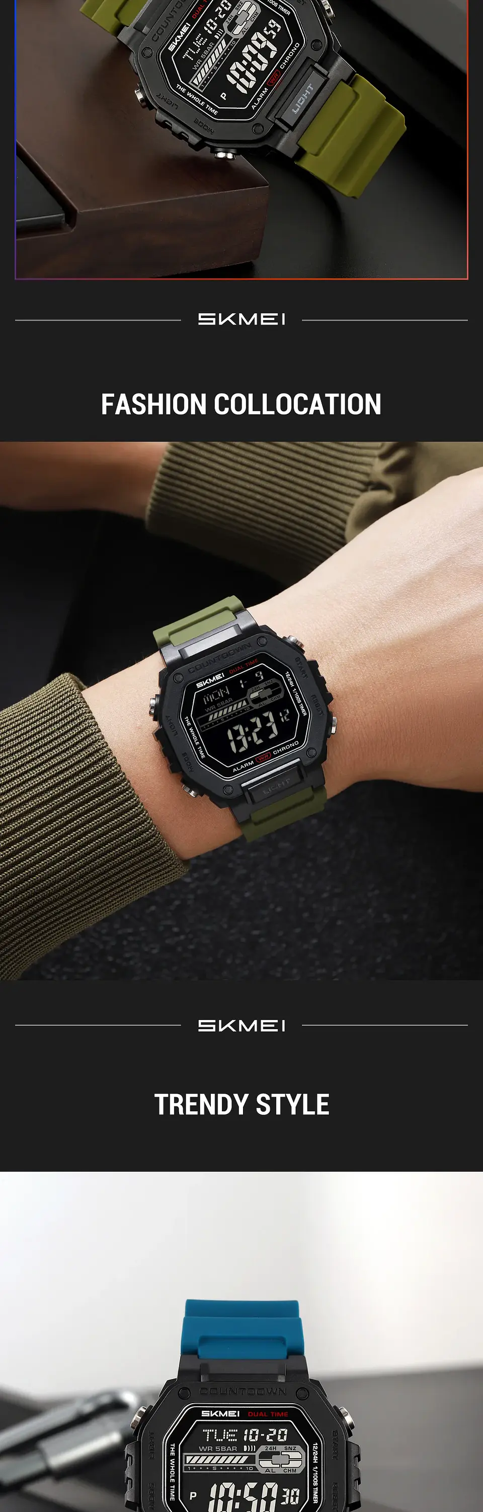 Reloj SKMEI 2523 deportivos con cuenta atrás para Hombre, relojes electrónicos impermeables, Reloj militar cronógrafo. 11