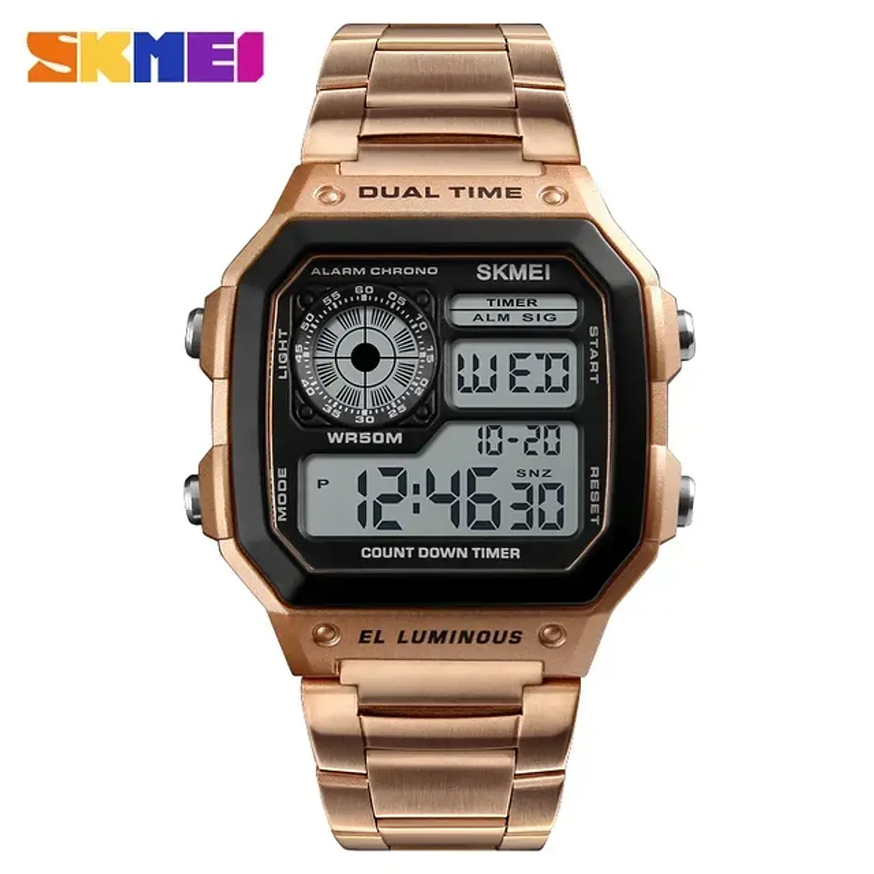 Reloj Digital SKMEI 1335 para Hombre, relojes de pulsera electrónicos cronógrafo impermeables deportivos Retro para Hombre, Reloj de acero inoxidable para Hombre 9