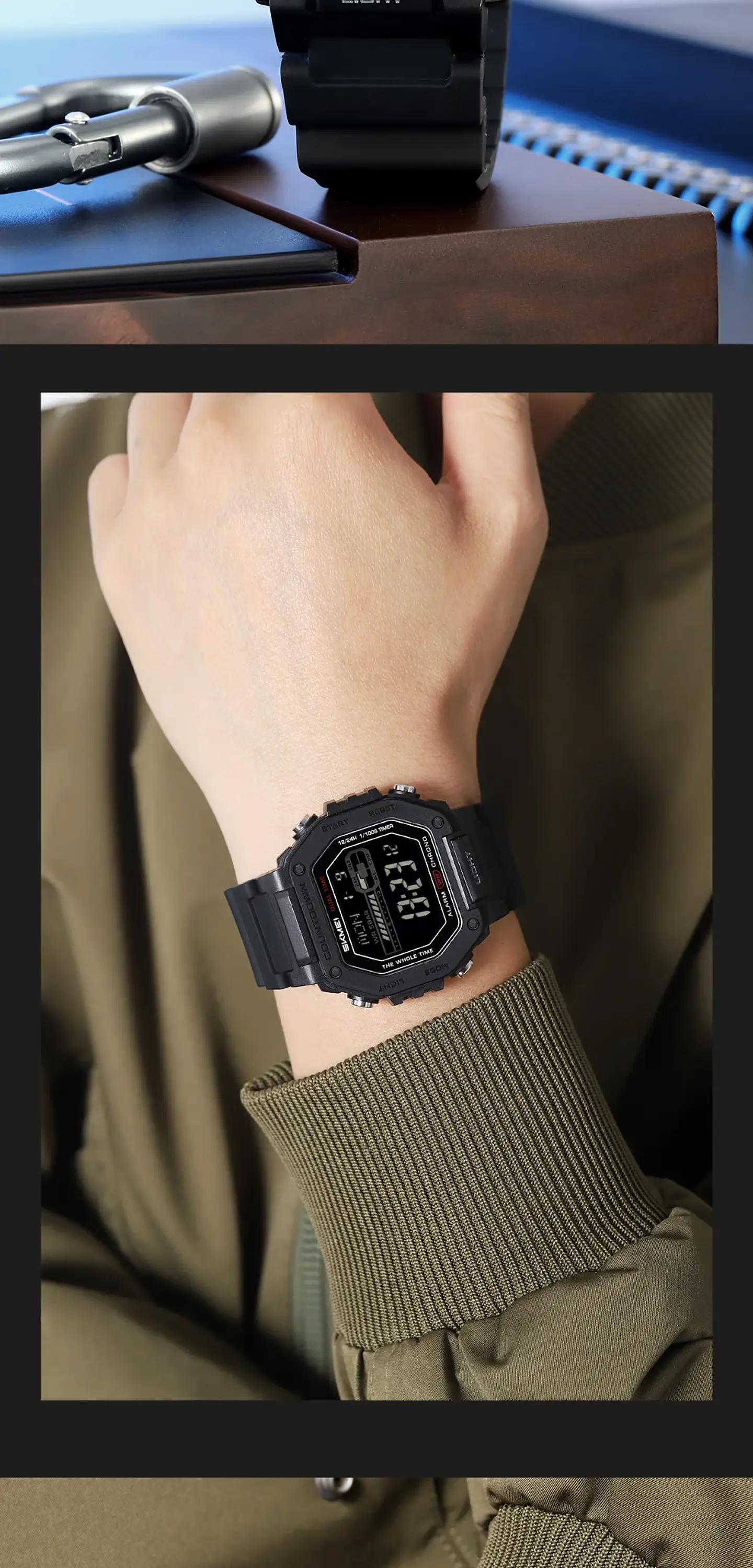 Reloj SKMEI 2523 deportivos con cuenta atrás para Hombre, relojes electrónicos impermeables, Reloj militar cronógrafo. 12