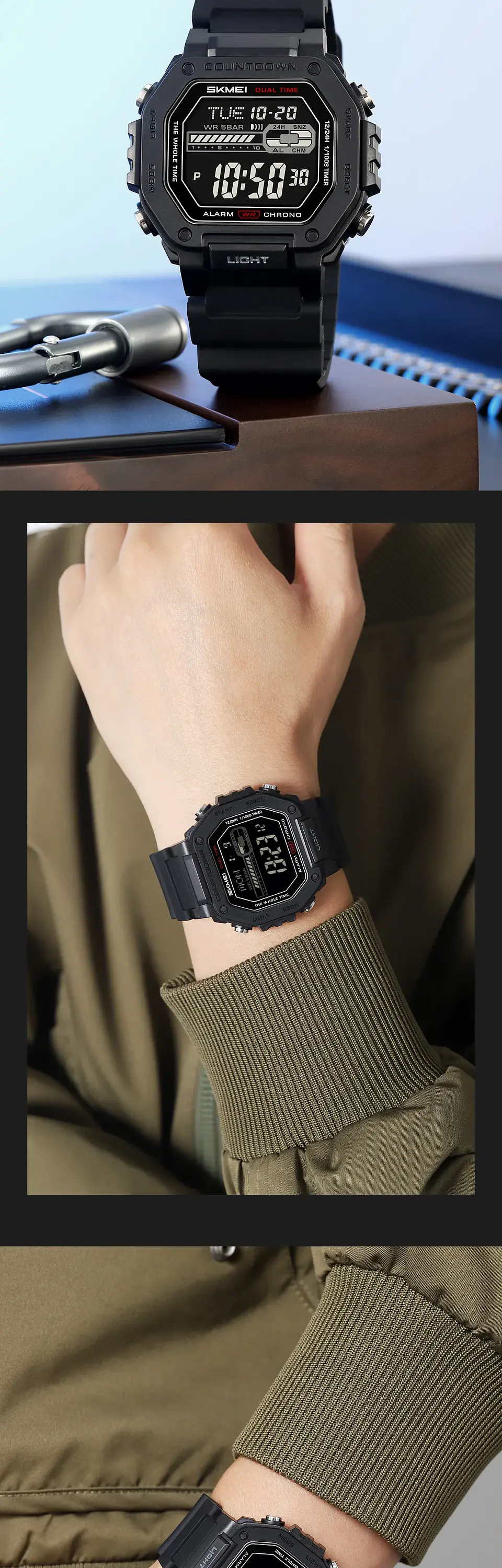Reloj SKMEI 2523 deportivos con cuenta atrás para Hombre, relojes electrónicos impermeables, Reloj militar cronógrafo. 12