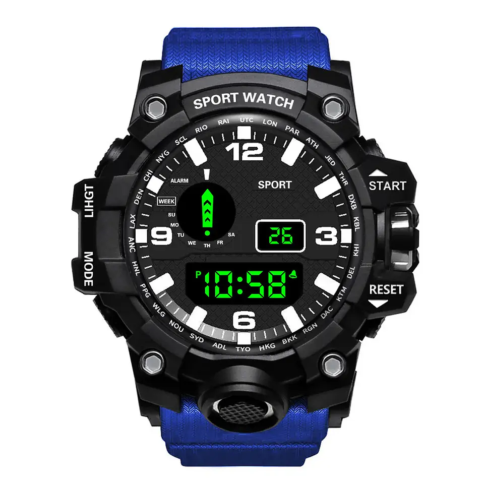 Reloj de pulsera electrónico deportivo a la moda para hombre, Esfera Grande, multifuncional, resistente al agua, alarma luminosa, reloj militar para niños y hombres 7