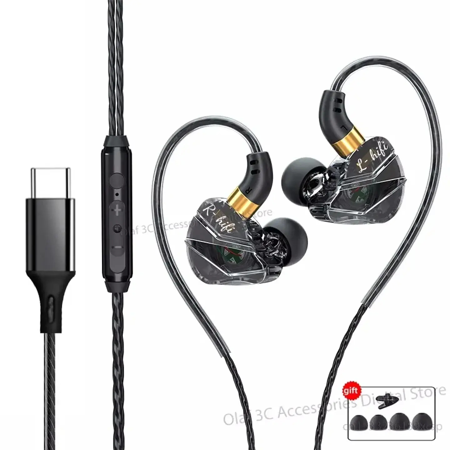 OLAF-auriculares HiFi tipo C para videojuegos, cascos con cable, manos libres, estéreo, graves, 3,5mm, deportivos, cancelación de ruido 7