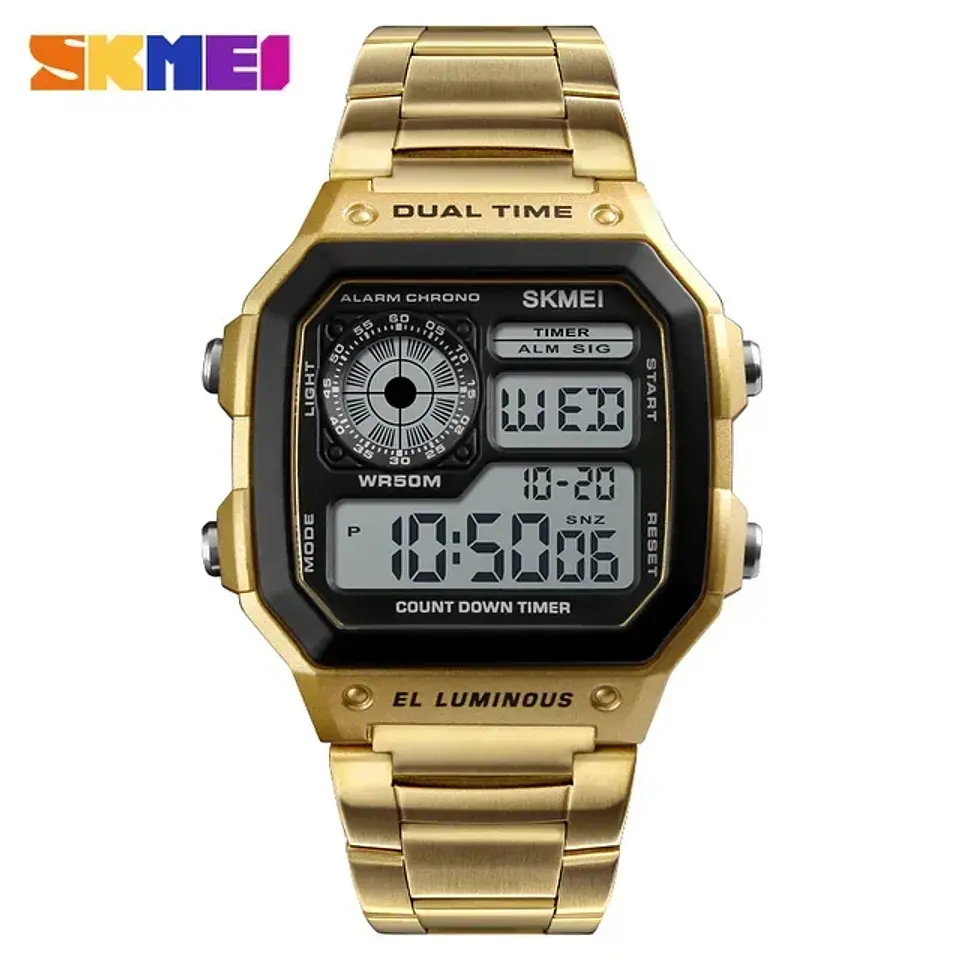 Reloj Digital SKMEI 1335 para Hombre, relojes de pulsera electrónicos cronógrafo impermeables deportivos Retro para Hombre, Reloj de acero inoxidable para Hombre 10