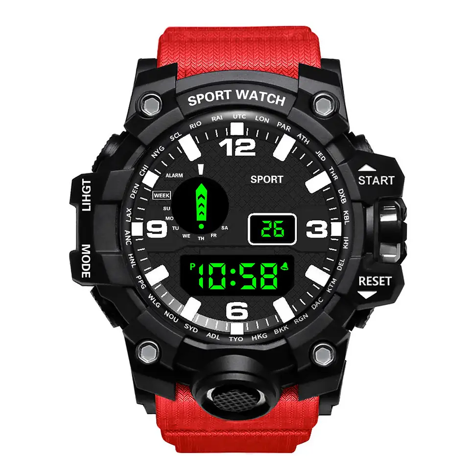 Reloj de pulsera electrónico deportivo a la moda para hombre, Esfera Grande, multifuncional, resistente al agua, alarma luminosa, reloj militar para niños y hombres 9