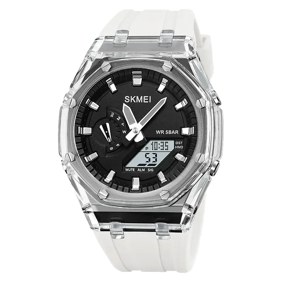 Reloj SKMEI 2100 resistente al agua para hombre, cronómetro de cuenta atrás, luz Led, reloj de pulsera con movimiento electrónico, reloj despertador de 5 horas, relojes digitales 8