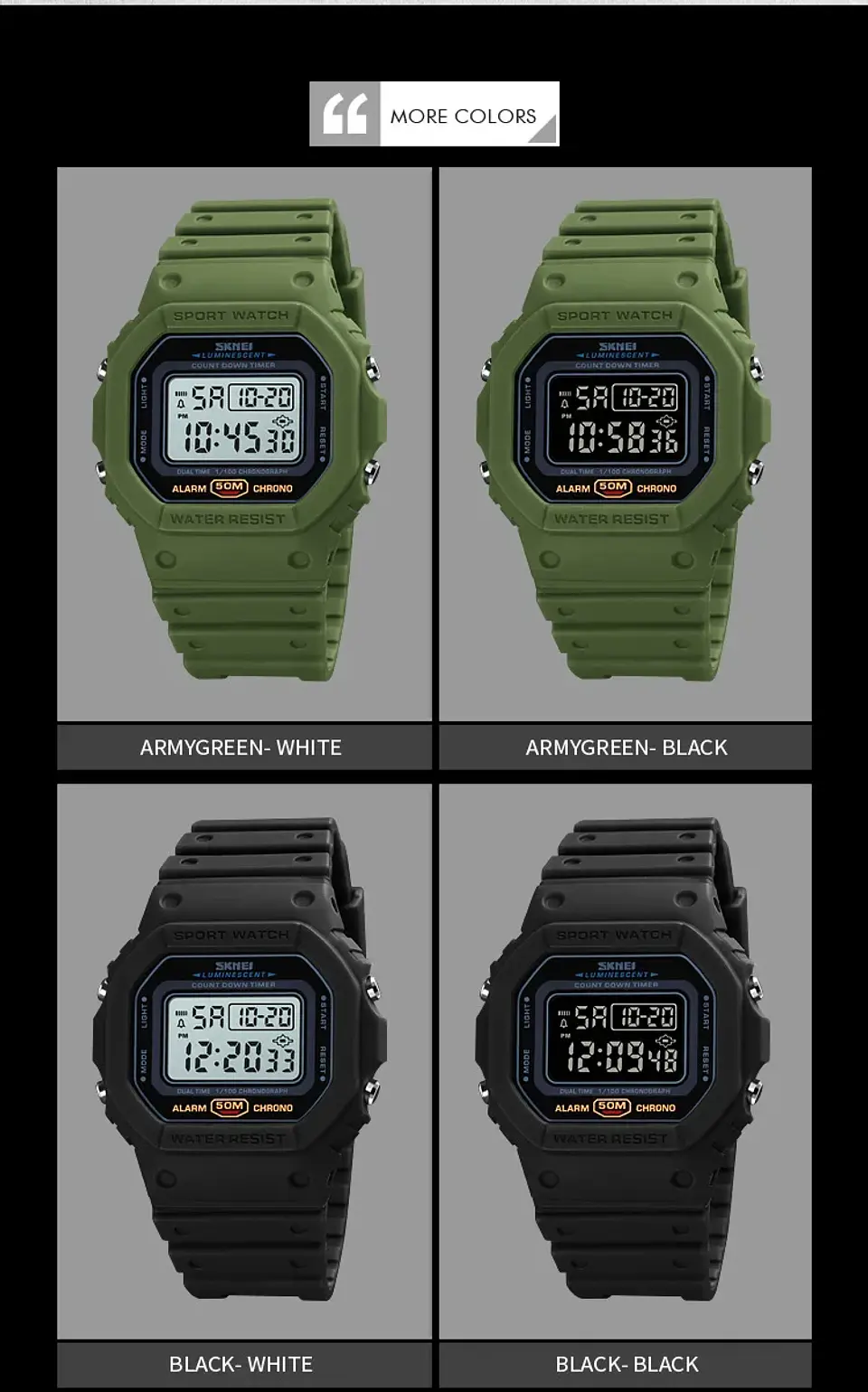 SKMEI 1628 relojes digitales de lujo para Hombre, relojes de pulsera electrónicos deportivos impermeables para Hombre, Reloj con luz trasera militar, Reloj 1988 para Hombre 17