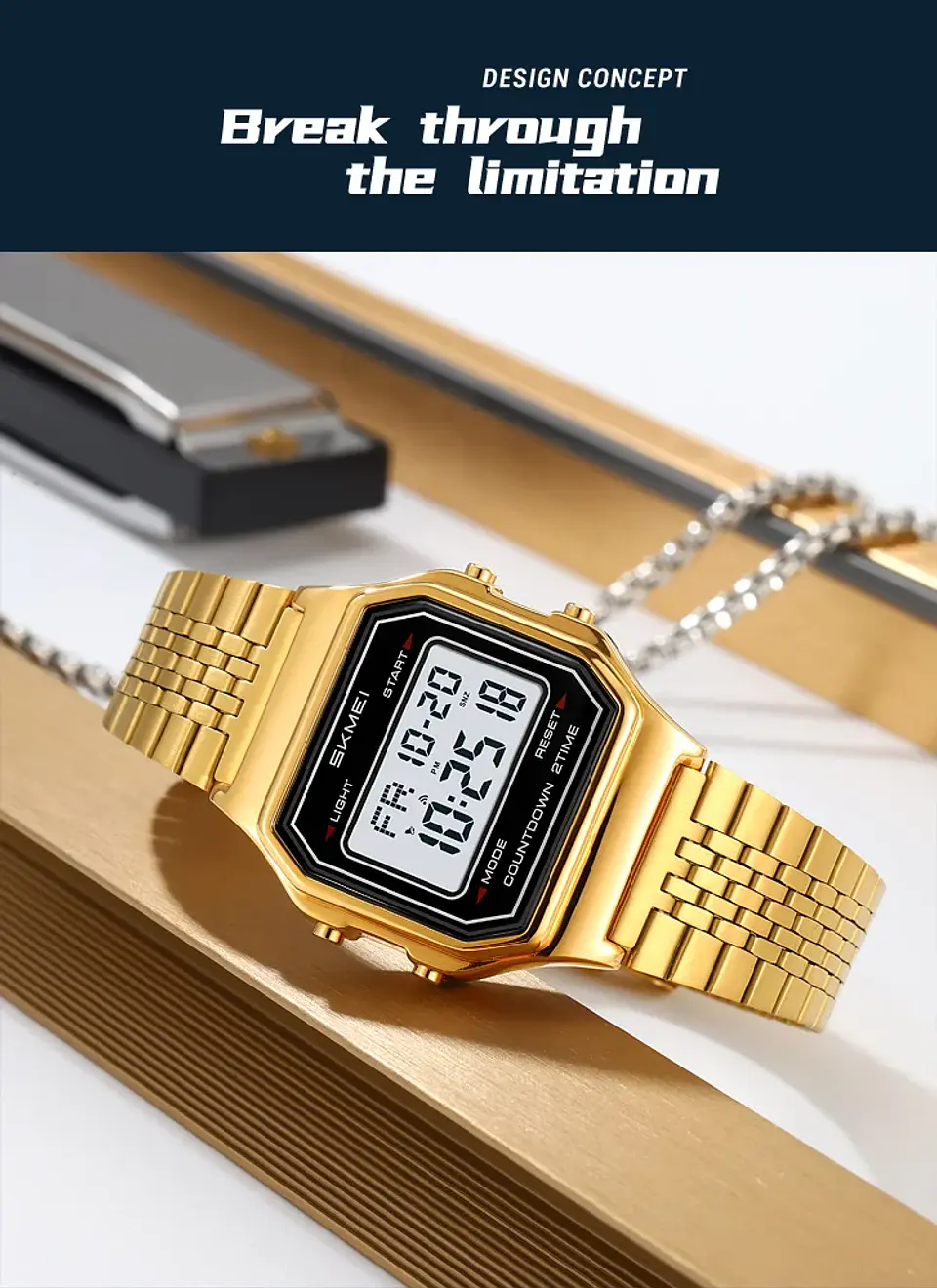 Reloj Digital SKMEI 2465 de lujo para hombre, reloj electrónico resistente al agua de acero inoxidable. 13