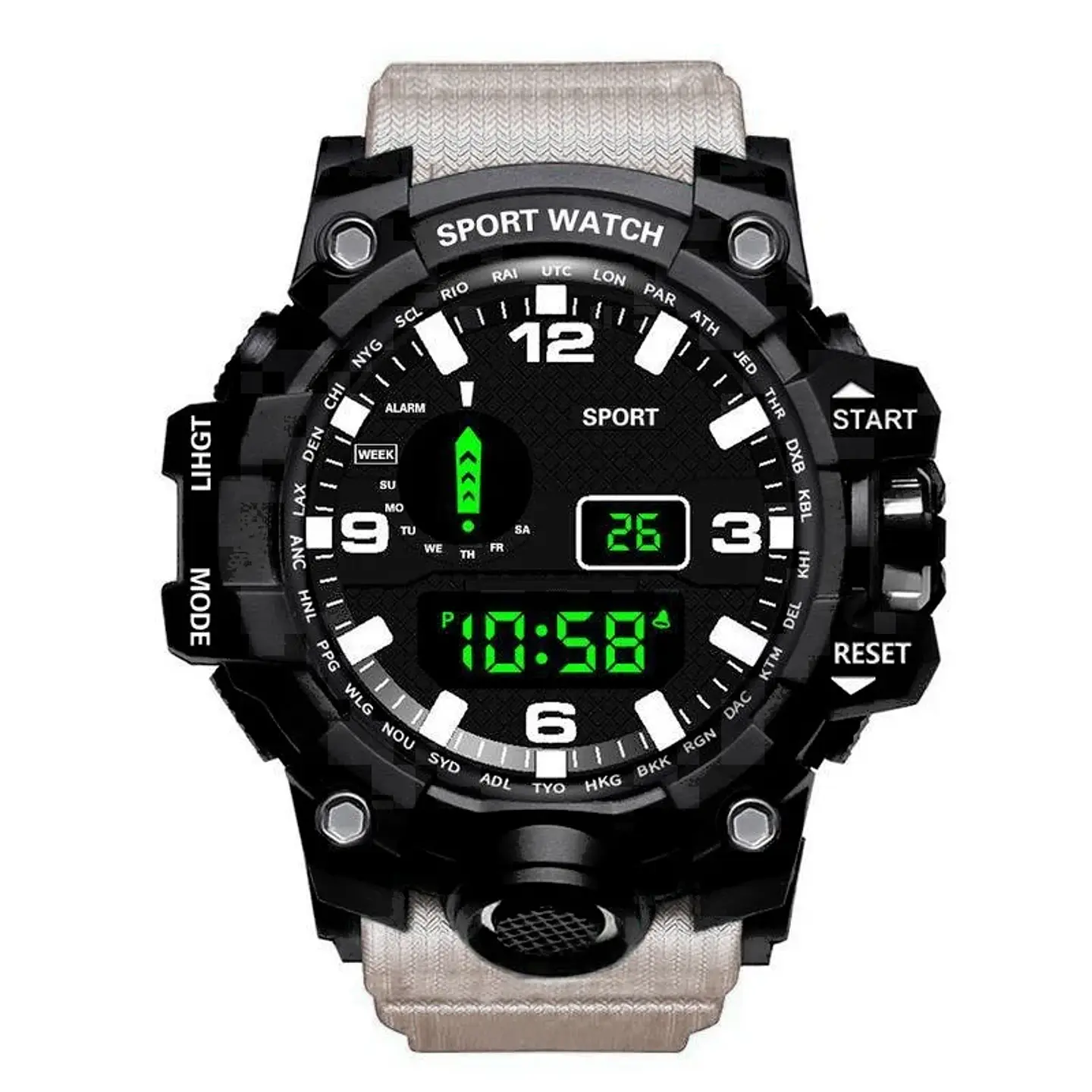 Reloj de pulsera electrónico deportivo a la moda para hombre, Esfera Grande, multifuncional, resistente al agua, alarma luminosa, reloj militar para niños y hombres 10