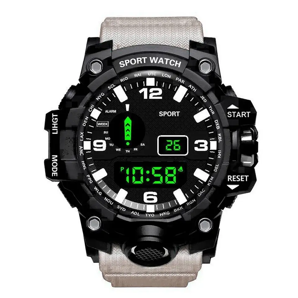 Reloj de pulsera electrónico deportivo a la moda para hombre, Esfera Grande, multifuncional, resistente al agua, alarma luminosa, reloj militar para niños y hombres 10