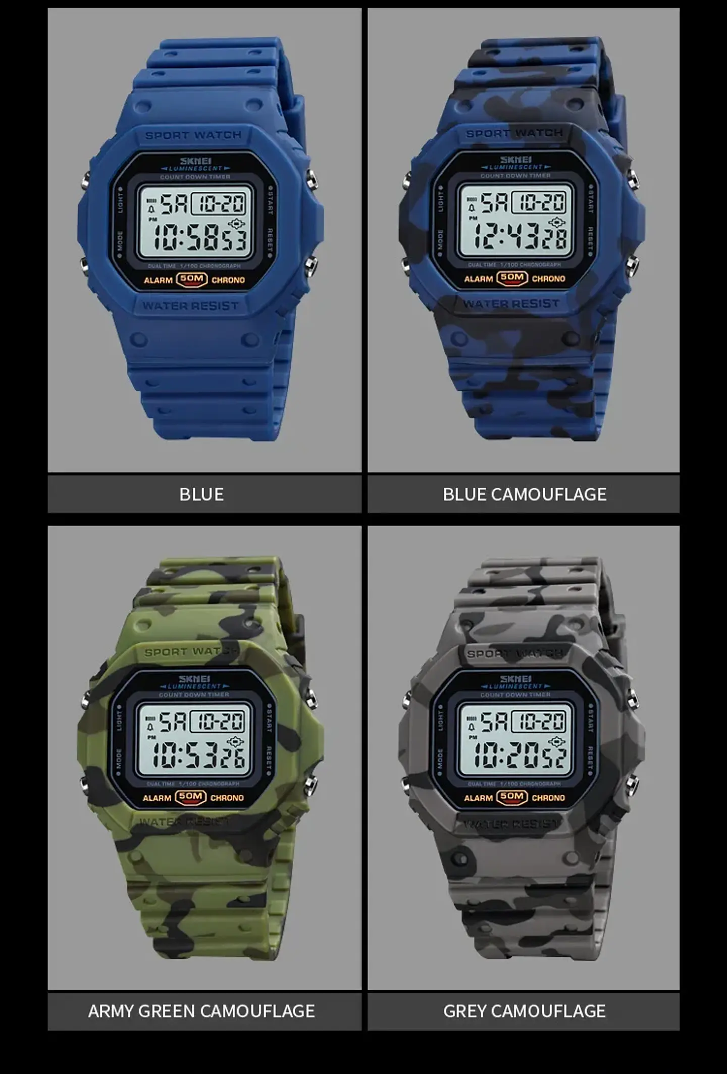 SKMEI 1628 relojes digitales de lujo para Hombre, relojes de pulsera electrónicos deportivos impermeables para Hombre, Reloj con luz trasera militar, Reloj 1988 para Hombre 18