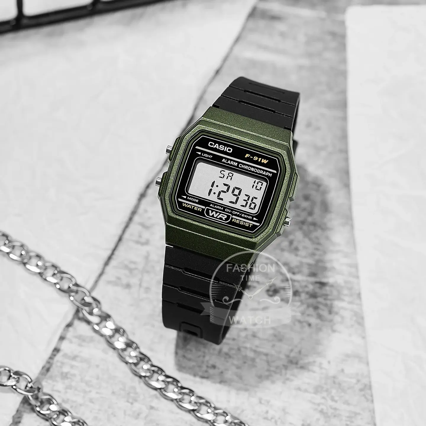 Reloj Casio para hombre, reloj de pulsera digital con correa de resina negra a la moda Retro, modelo F-91WM-3A 4