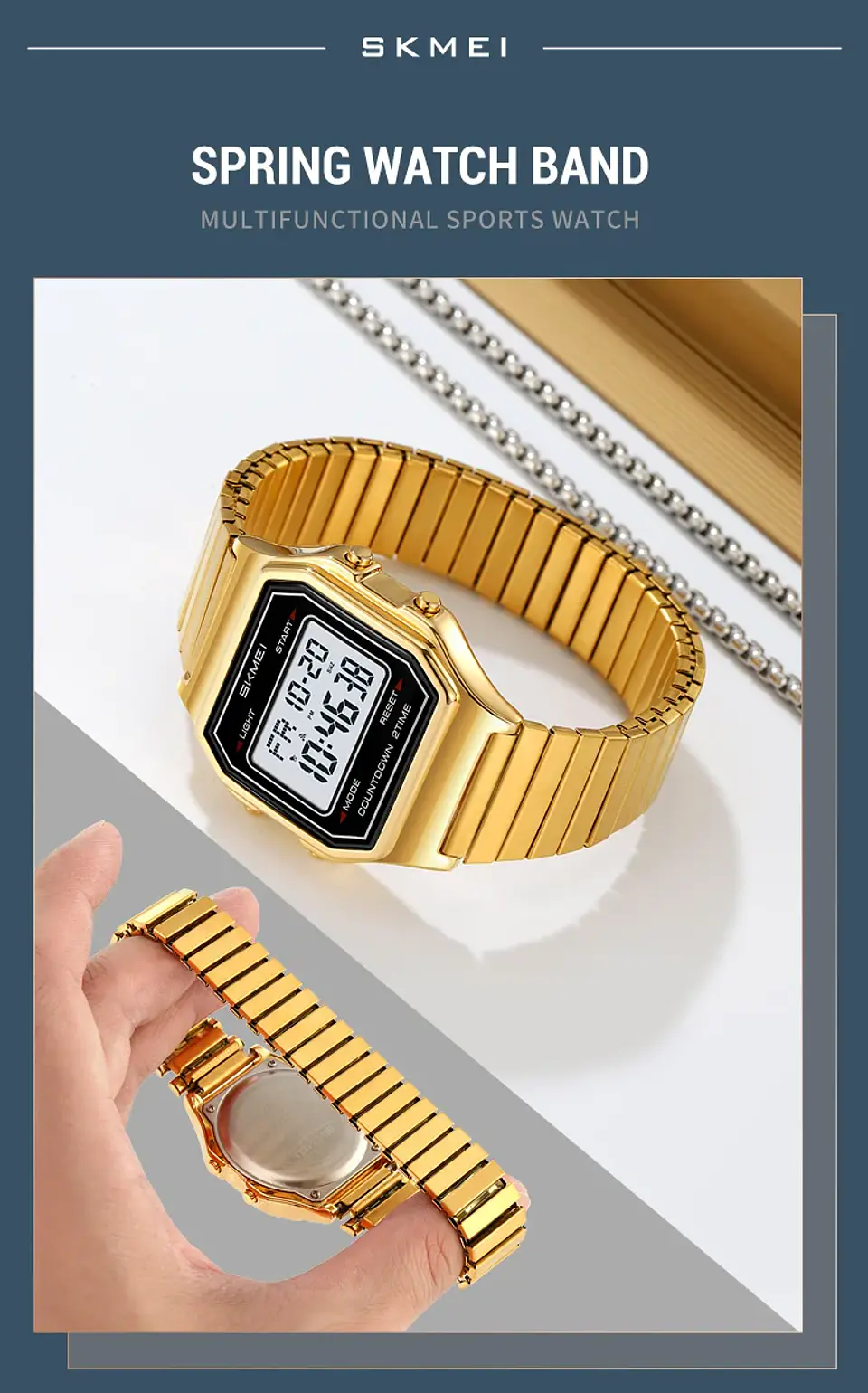 Reloj Digital SKMEI 2465 de lujo para hombre, reloj electrónico resistente al agua de acero inoxidable. 15