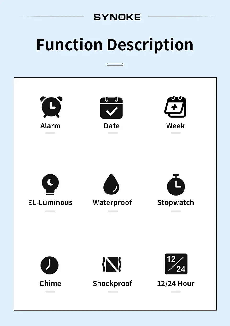 Reloj Digital SYNOKE para estudiantes, reloj deportivo Unisex, reloj deportivo multifunción resistente al agua con LED luminoso, reloj clásico para hombres y mujeres 18