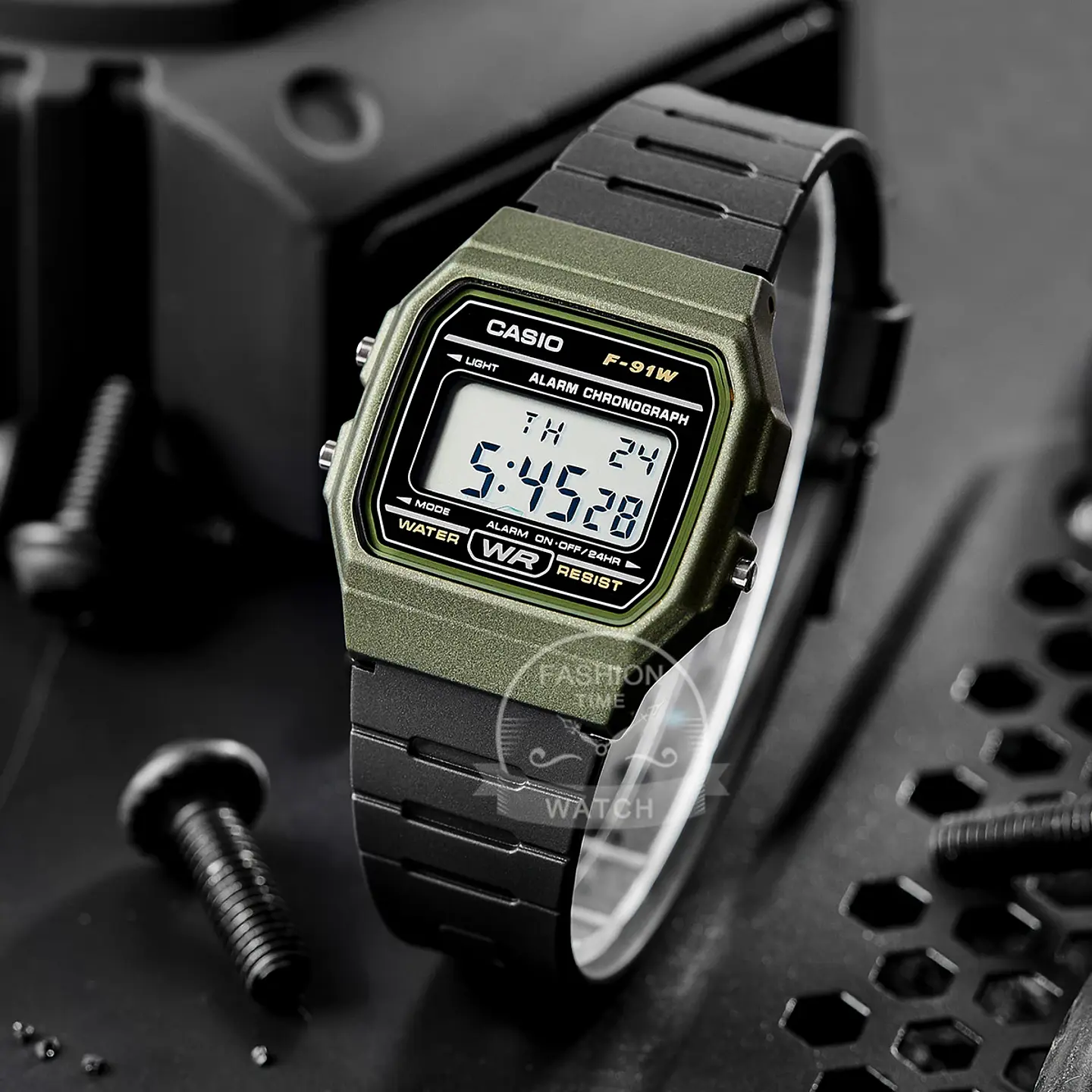 Reloj Casio para hombre, reloj de pulsera digital con correa de resina negra a la moda Retro, modelo F-91WM-3A 5