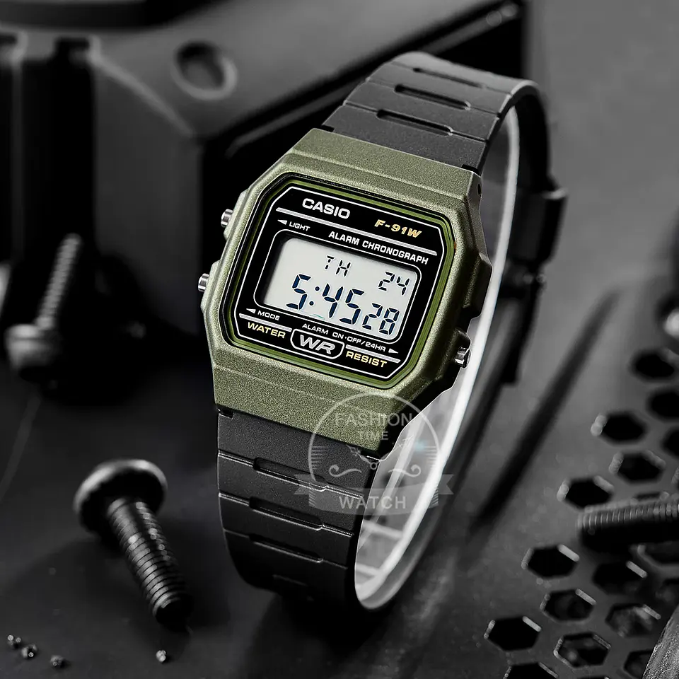 Reloj Casio para hombre, reloj de pulsera digital con correa de resina negra a la moda Retro, modelo F-91WM-3A 5