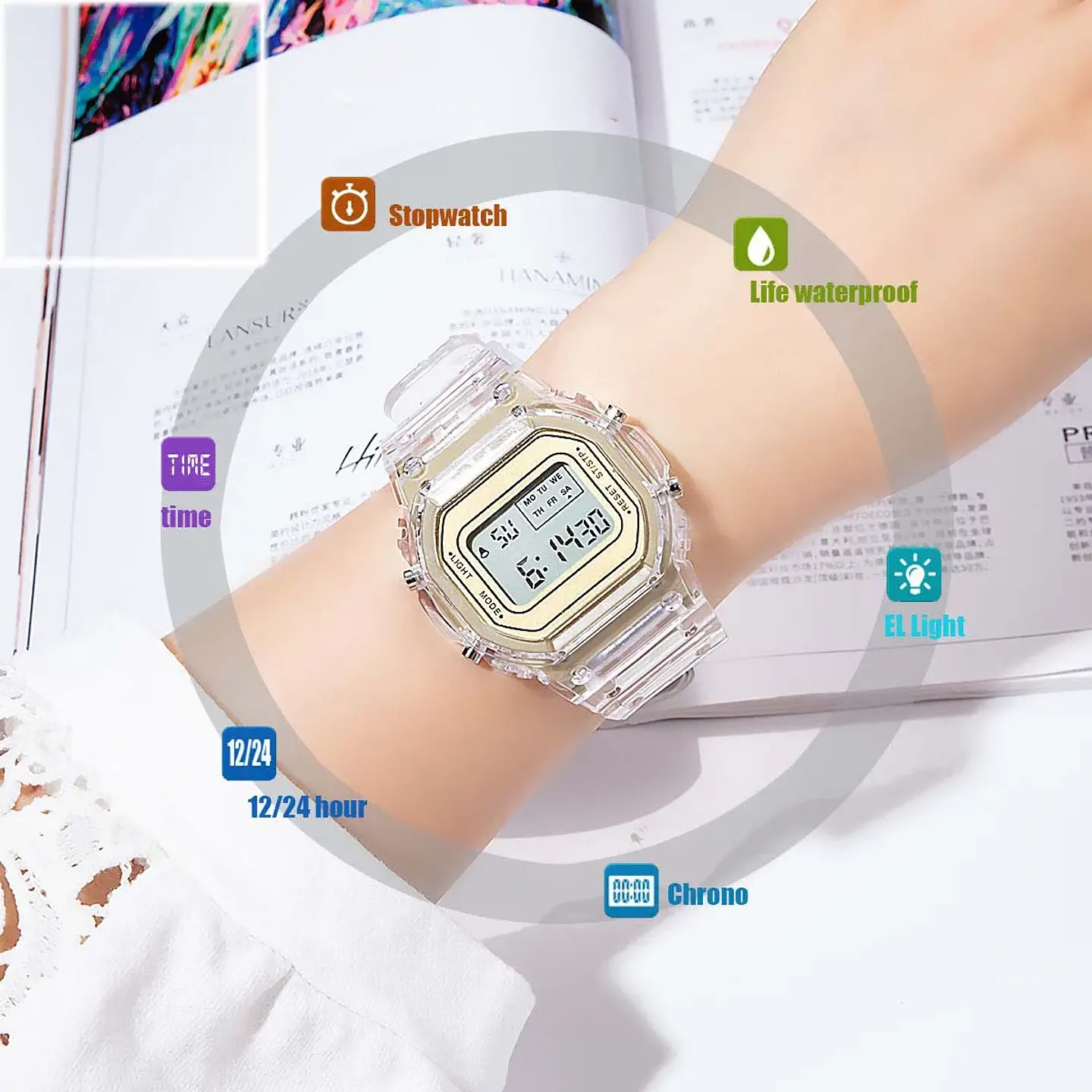 Reloj Digital LED con correa de acero similar a F91W para mujer, relojes militares deportivos Vintage, pulsera electrónica 13