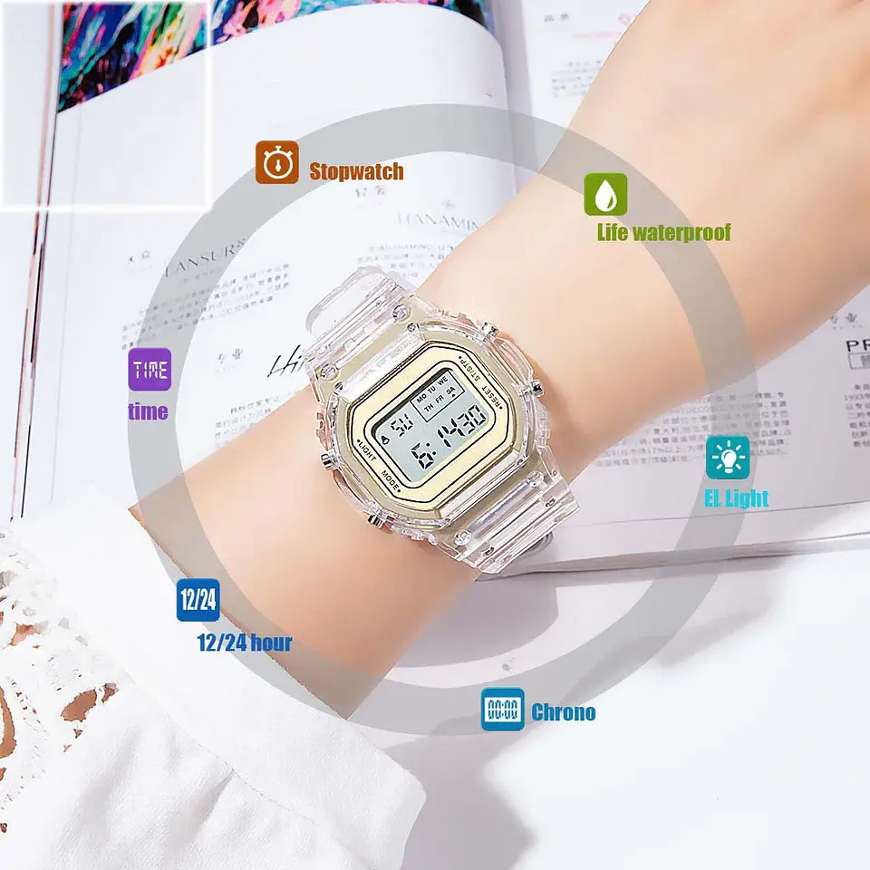 Reloj Digital LED con correa de acero similar a F91W para mujer, relojes militares deportivos Vintage, pulsera electrónica 13