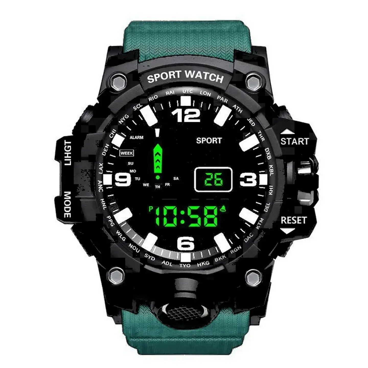 Reloj de pulsera electrónico deportivo a la moda para hombre, Esfera Grande, multifuncional, resistente al agua, alarma luminosa, reloj militar para niños y hombres 11