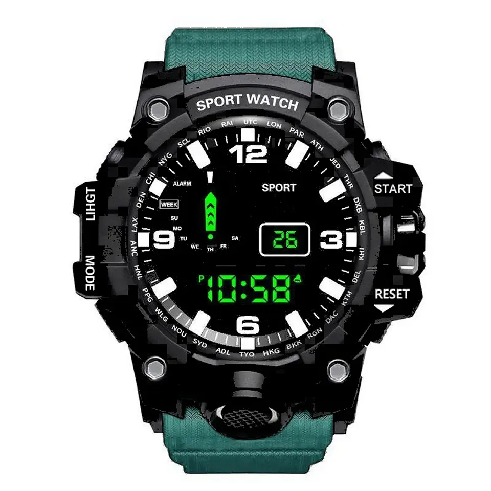 Reloj de pulsera electrónico deportivo a la moda para hombre, Esfera Grande, multifuncional, resistente al agua, alarma luminosa, reloj militar para niños y hombres 11