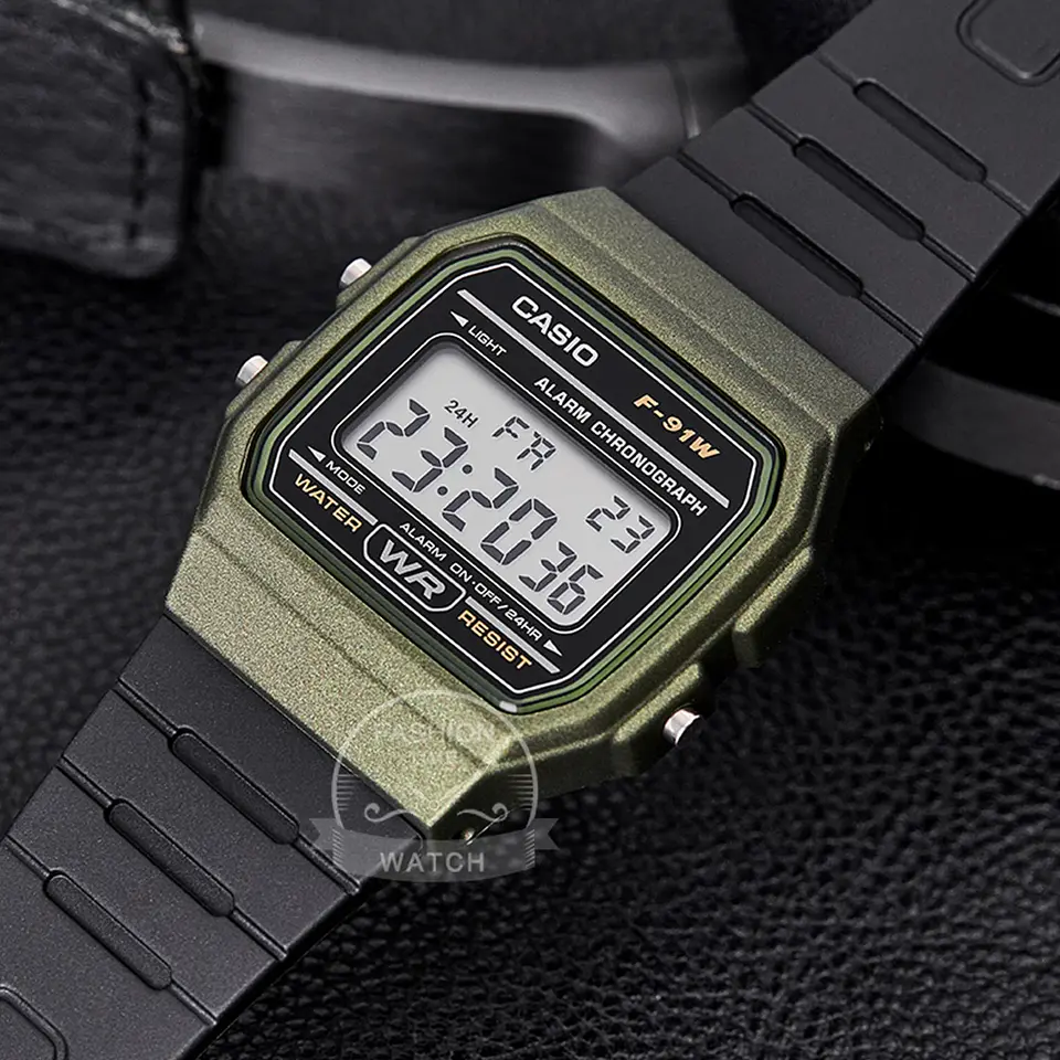 Reloj Casio para hombre, reloj de pulsera digital con correa de resina negra a la moda Retro, modelo F-91WM-3A 6