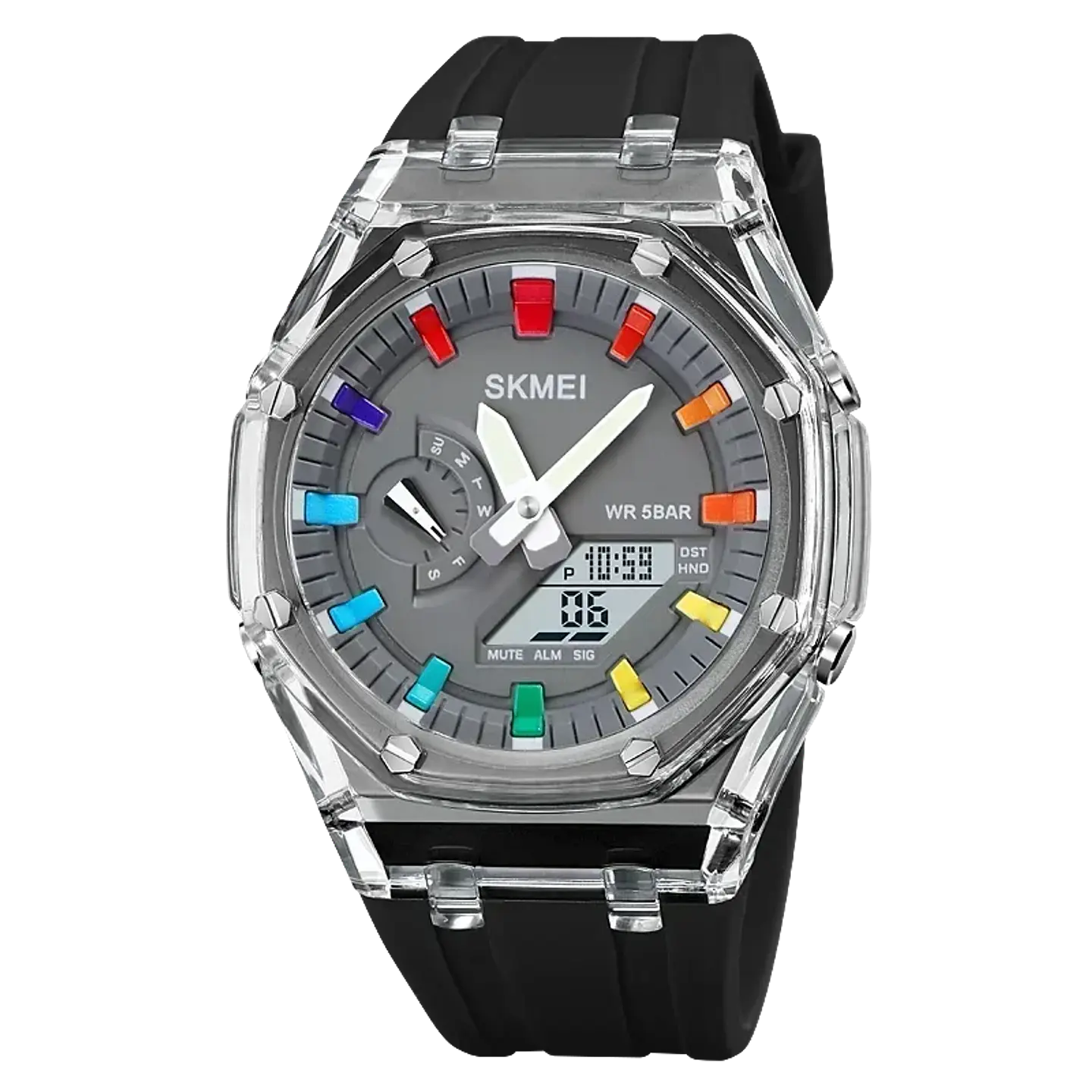 Reloj SKMEI 2100 resistente al agua para hombre, cronómetro de cuenta atrás, luz Led, reloj de pulsera con movimiento electrónico, reloj despertador de 5 horas, relojes digitales 9
