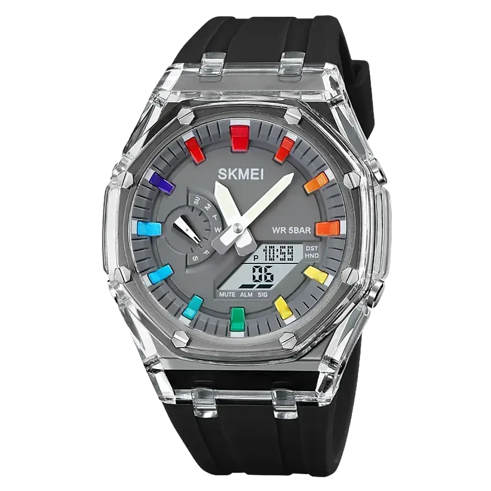 Reloj SKMEI 2100 resistente al agua para hombre, cronómetro de cuenta atrás, luz Led, reloj de pulsera con movimiento electrónico, reloj despertador de 5 horas, relojes digitales 9