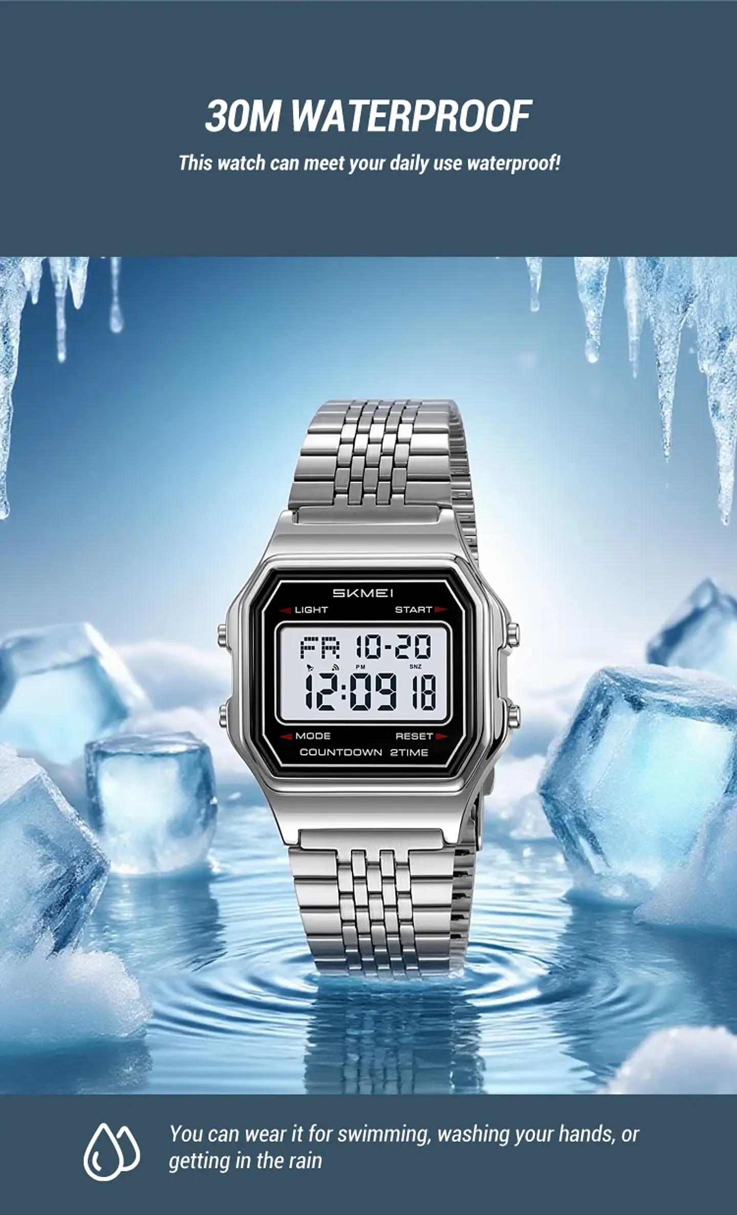 Reloj Digital SKMEI 2465 de lujo para hombre, reloj electrónico resistente al agua de acero inoxidable. 17