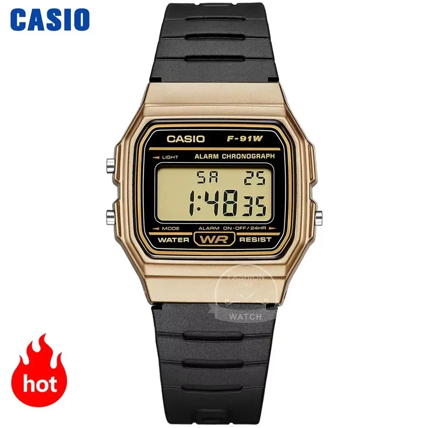 Reloj Casio para hombre, reloj de pulsera digital con correa de resina negra a la moda Retro, modelo F-91WM-3A 7