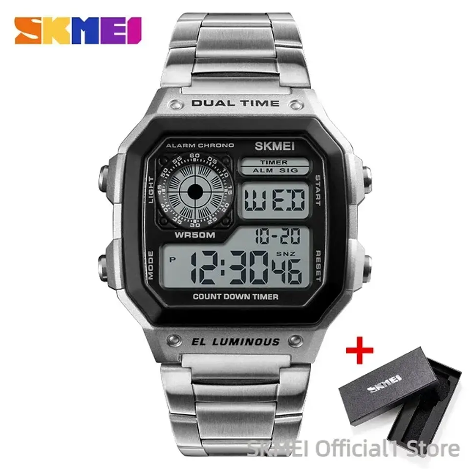 Reloj Digital SKMEI 1335 para Hombre, relojes de pulsera electrónicos cronógrafo impermeables deportivos Retro para Hombre, Reloj de acero inoxidable para Hombre 11