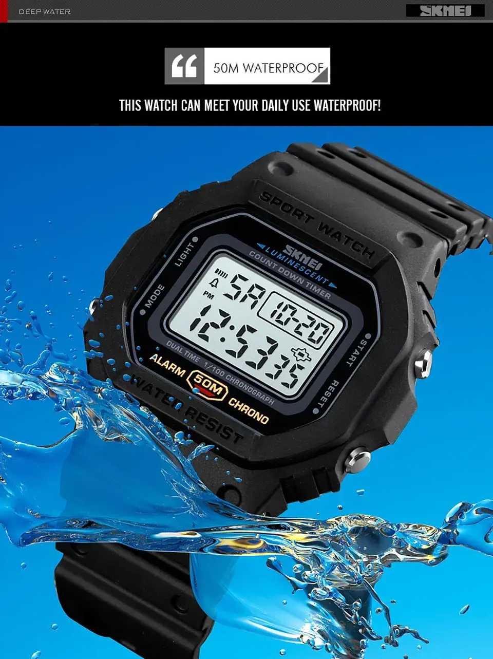 SKMEI 1628 relojes digitales de lujo para Hombre, relojes de pulsera electrónicos deportivos impermeables para Hombre, Reloj con luz trasera militar, Reloj 1988 para Hombre 23