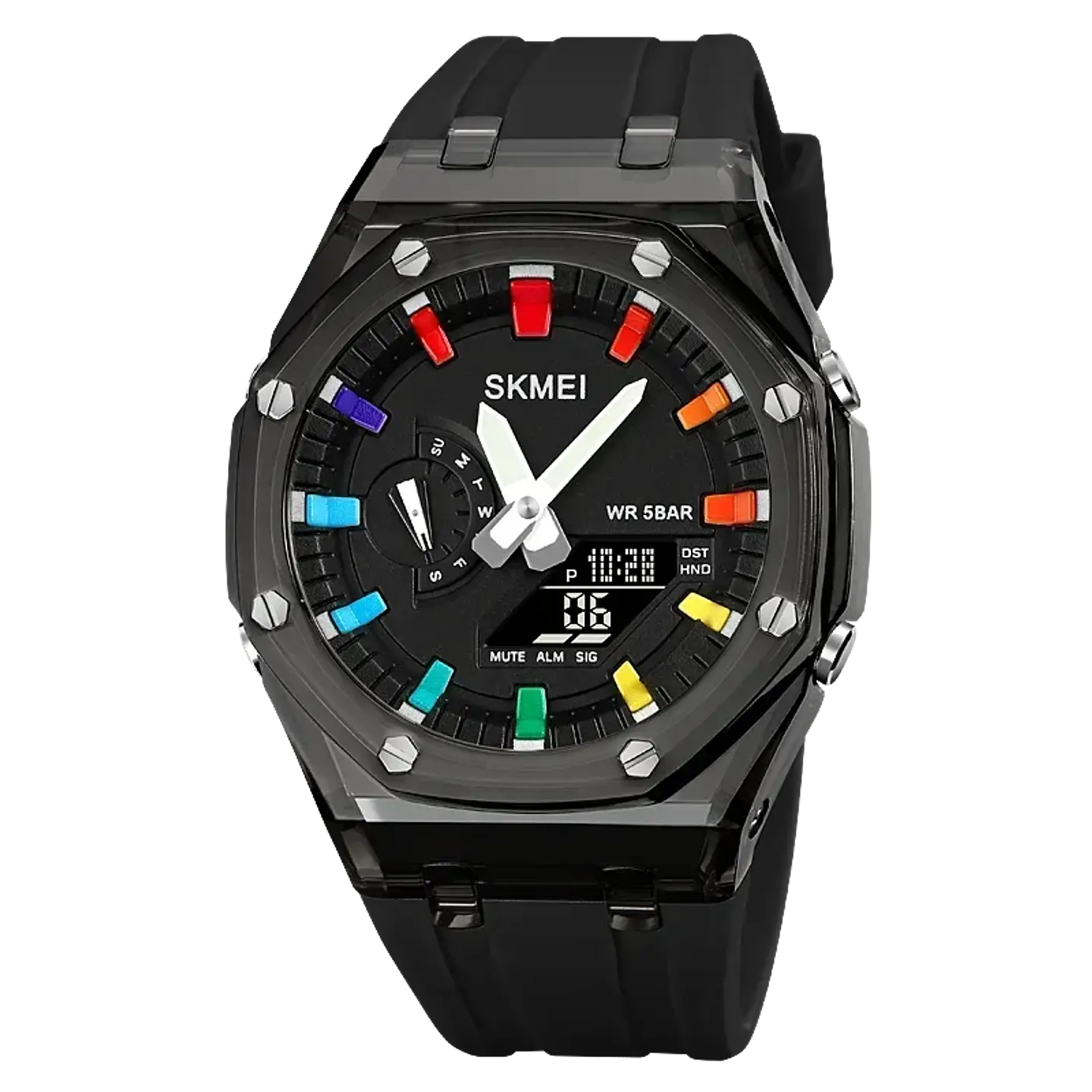 Reloj SKMEI 2100 resistente al agua para hombre, cronómetro de cuenta atrás, luz Led, reloj de pulsera con movimiento electrónico, reloj despertador de 5 horas, relojes digitales 11